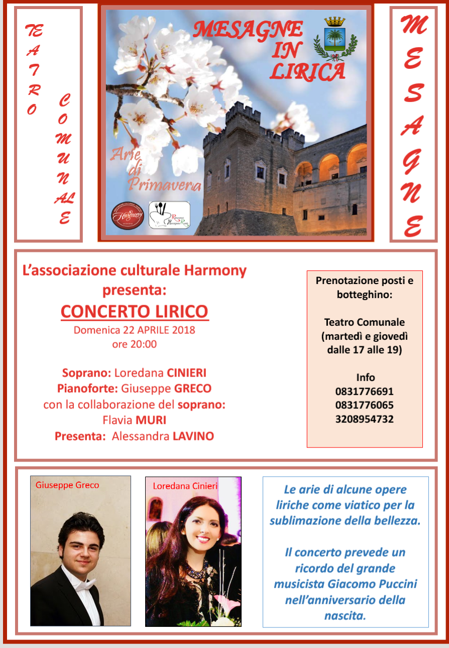 Domenica 22 aprile ultimo appuntamento con la musica lirica al Teatro Comunale di Mesagne